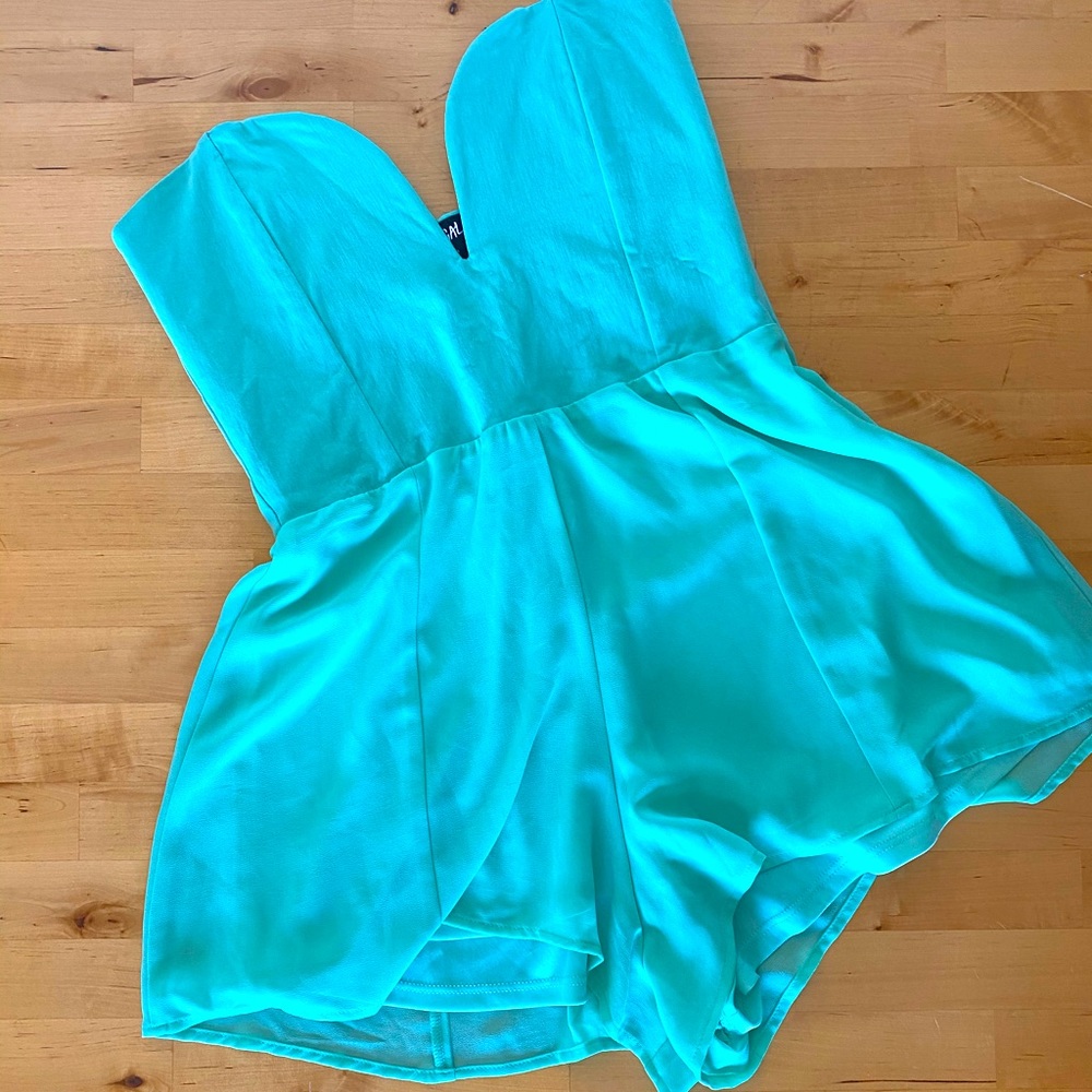 Nasty Gal Strapless Romper M Turquoise